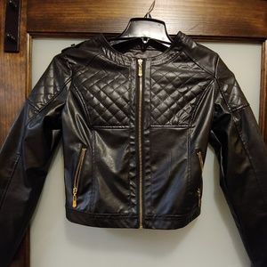 Black Faux Leather Quilted Jacket